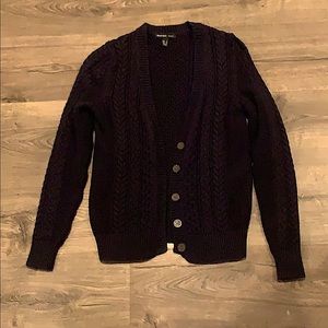 Mango Cable Knit Button-Front Cardigan (Navy Blue)